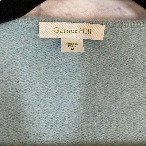 Garnet Hill Lambswool & Angora Open Front Cardigan Sweater Light Aqua Blue Sz M - Picture 3 of 8